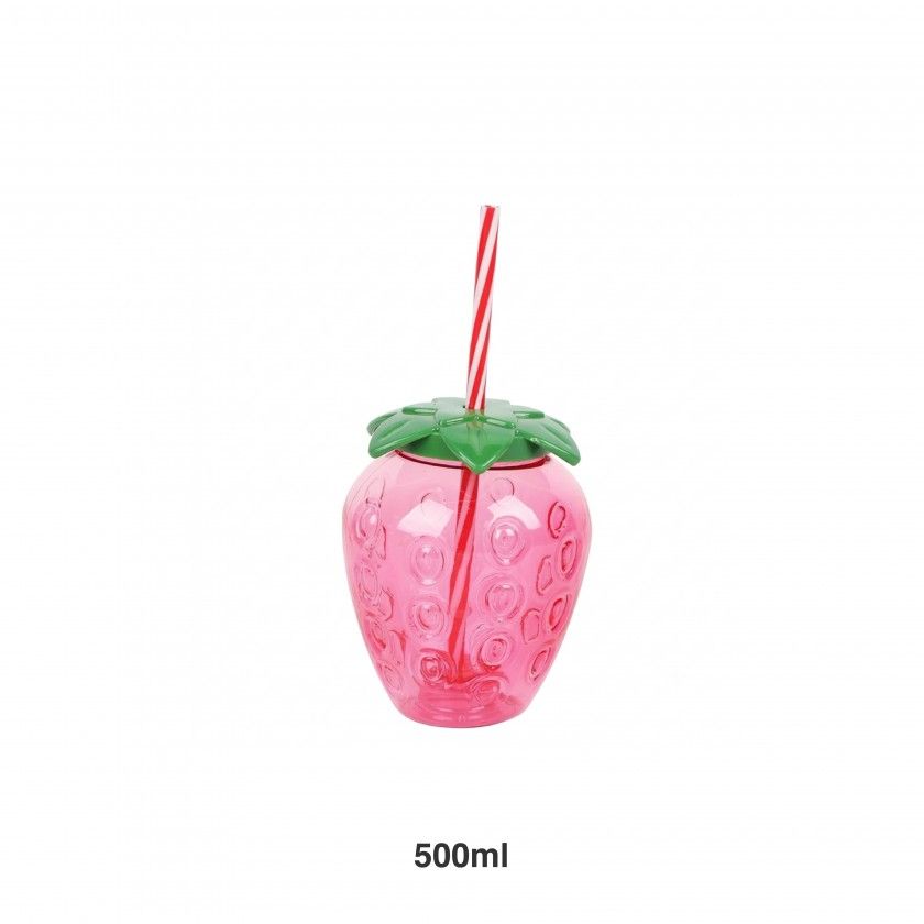 Copo Plástico Morango Com Palhinha 500ml Copo Plástico Morango Com Palhinha 500ml