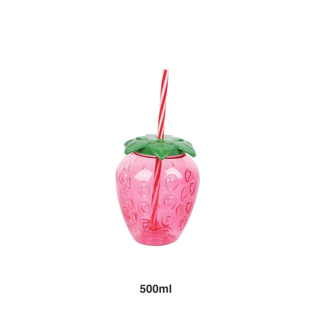 Copo Plástico Morango Com Palhinha 500ml