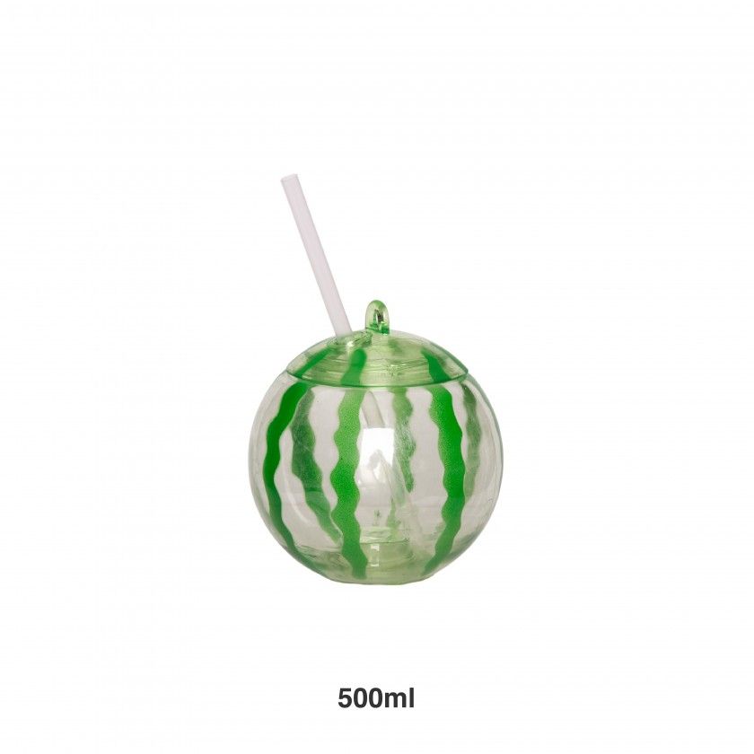 Copo Plástico Melãncia Com Palhinha 500ml Copo Plástico Melãncia Com Palhinha 500ml