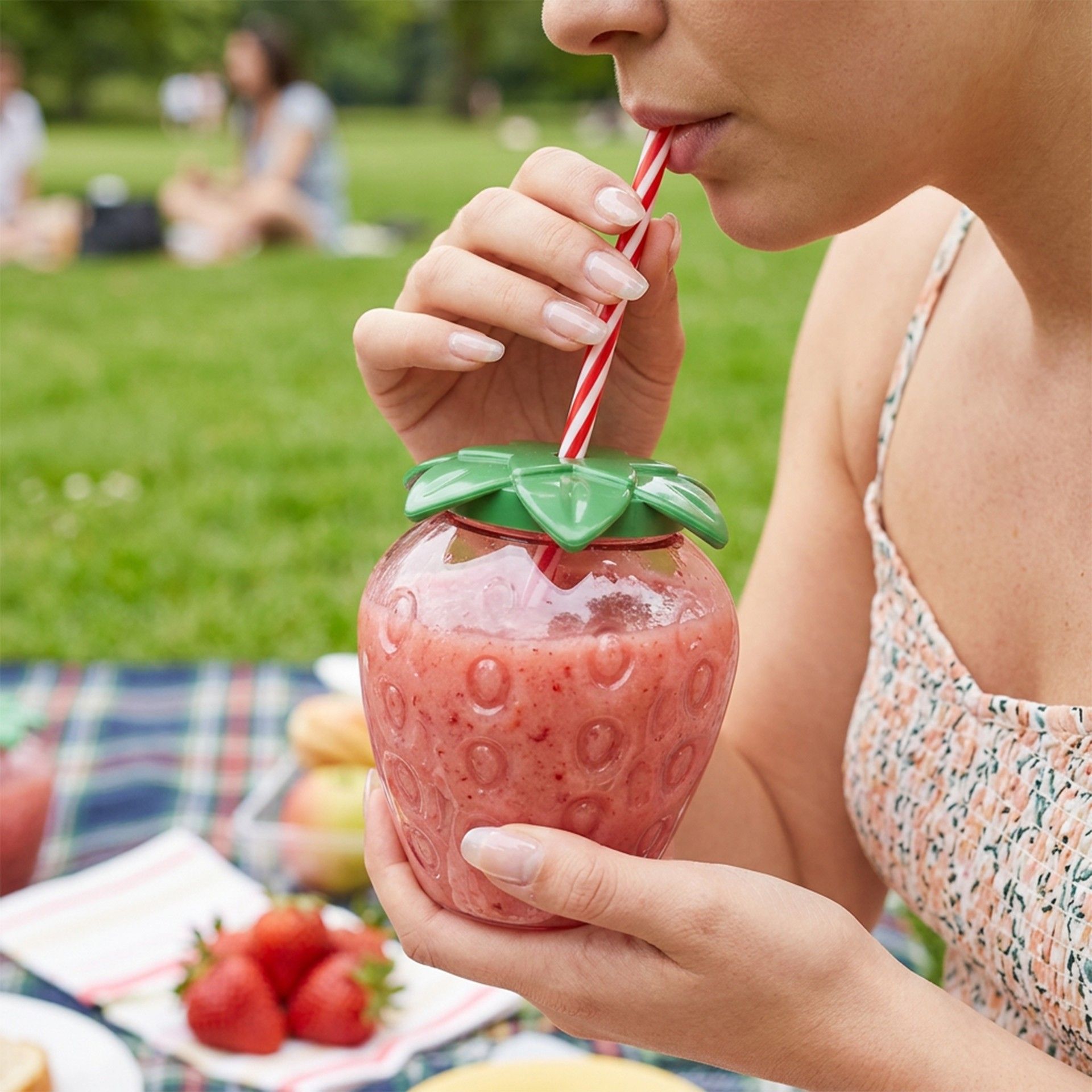 Copo Plástico Morango Com Palhinha 500ml