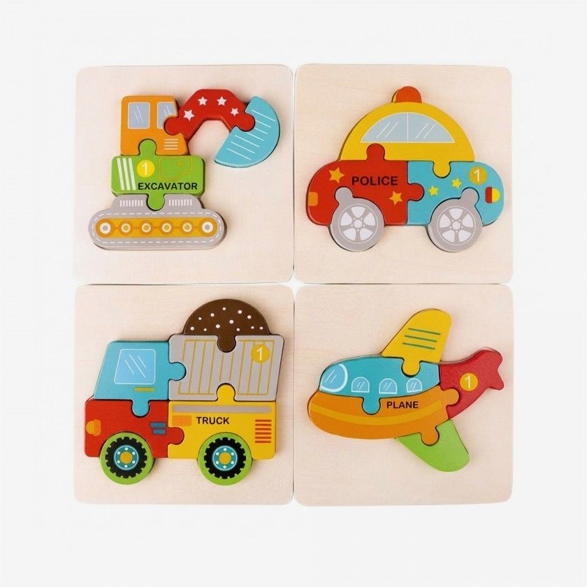 Puzzle Ve�culos Madeira 4Unid 15X15cm