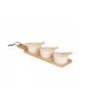 Bandeja Bambu + 3 Taças Ceramica Branca Com Colher Bandeja Bambu + 3 Taças Ceramica Branca Com Colher