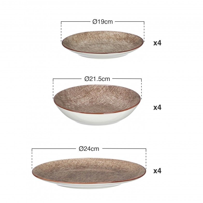 Serviço Porcelana Vessia Castanho 12 Peças Serviço Porcelana Vessia Castanho 12 Peças