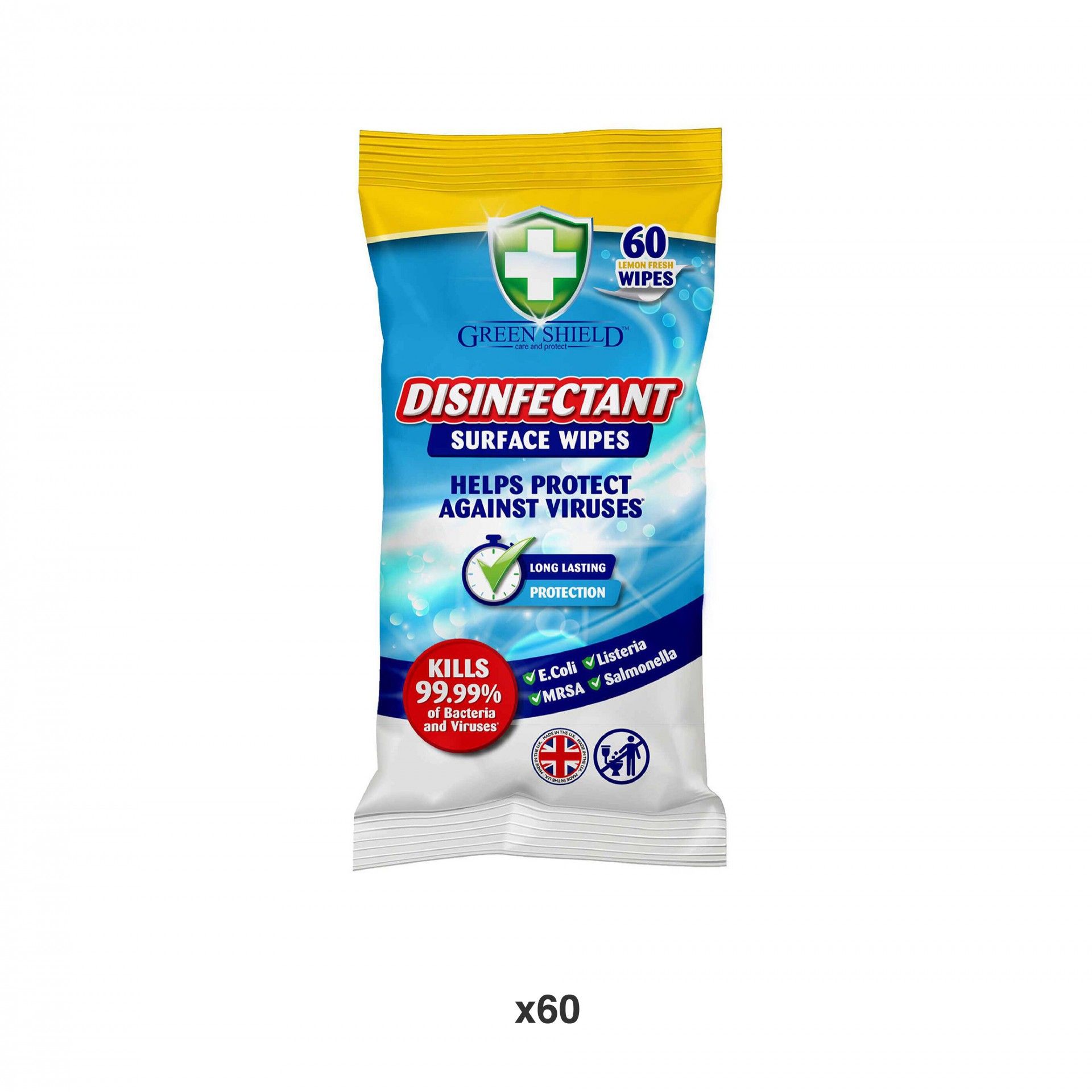 Toalhitas Desinfetantes Superficies Greenshield Pack 60