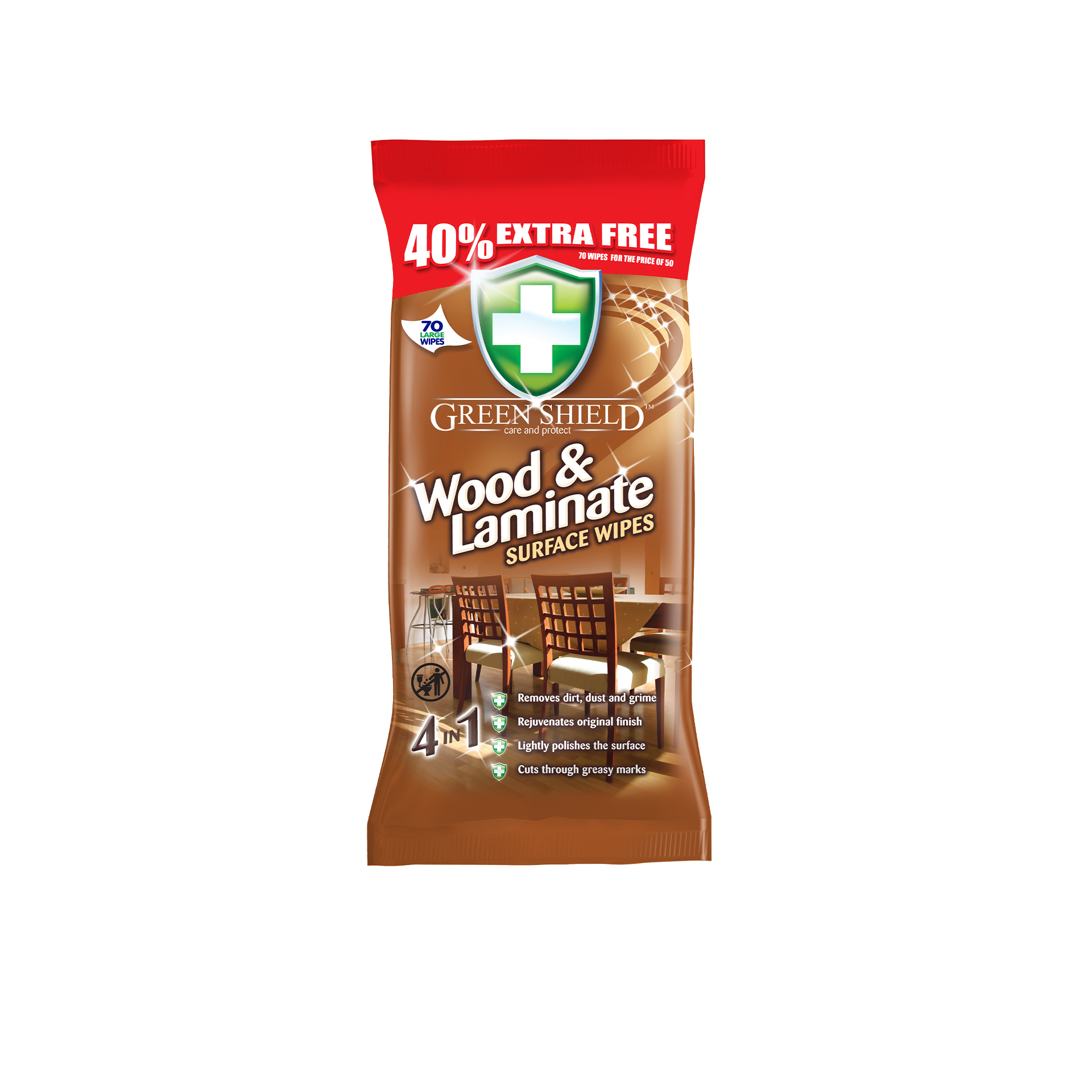 Toalhitas Wood / Laminados Greenshield Pack 70