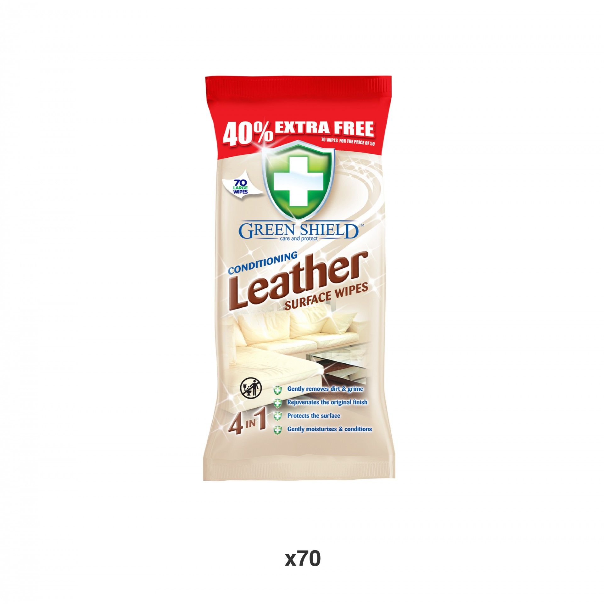 Toalhitas Couro Greenshield Pack 70