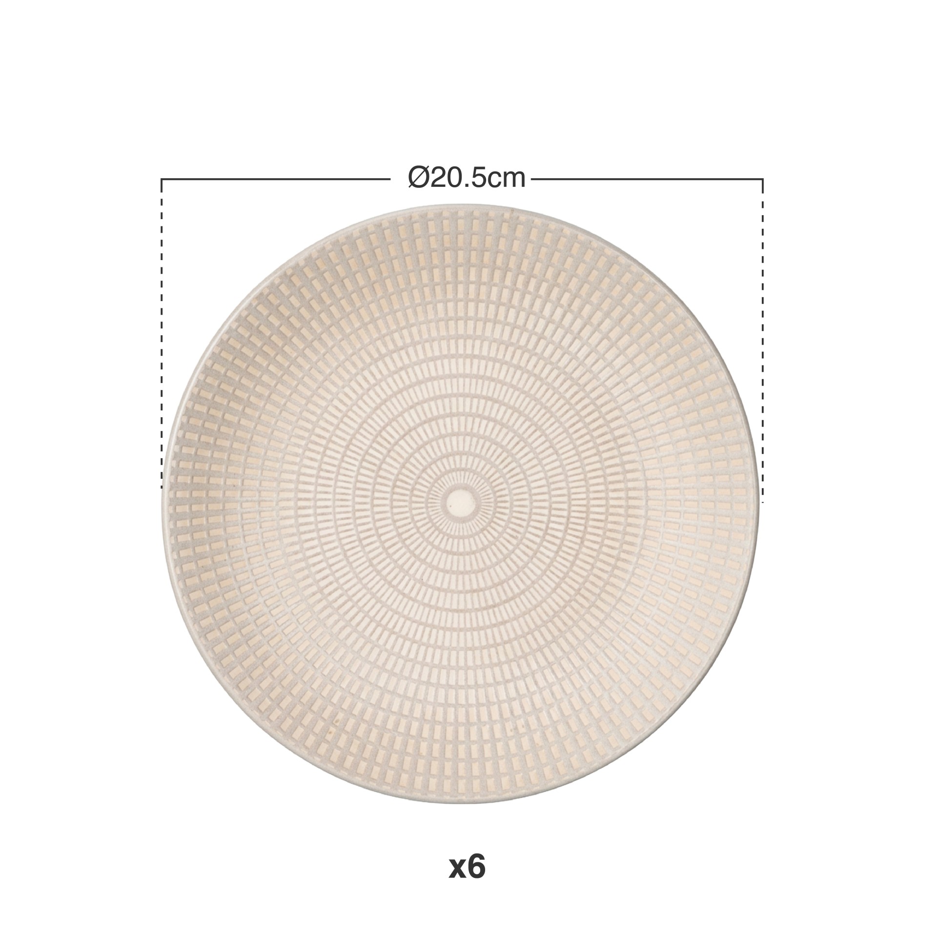 Prato Gravado Sobremesa Redondo Cinzento 20.5X2.7cm Pack 6