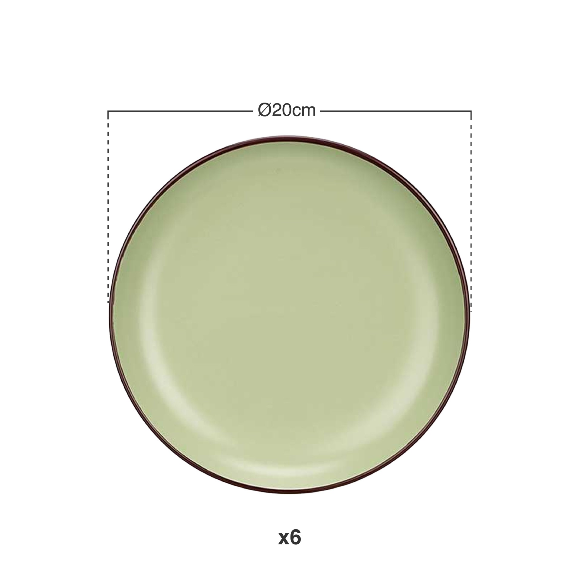 Prato Cerâmica Sobremesa Redondo Verde 20cm Pack 6