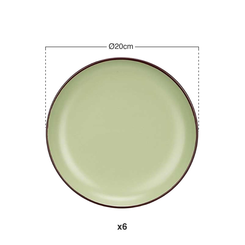 Prato Cer�mica Sobremesa Redondo Verde 20cm Pack 6