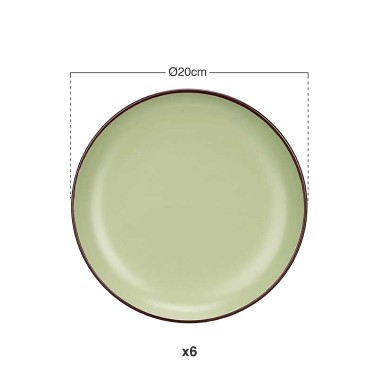 Prato Cer�mica Sobremesa Redondo Verde 20cm Pack 6