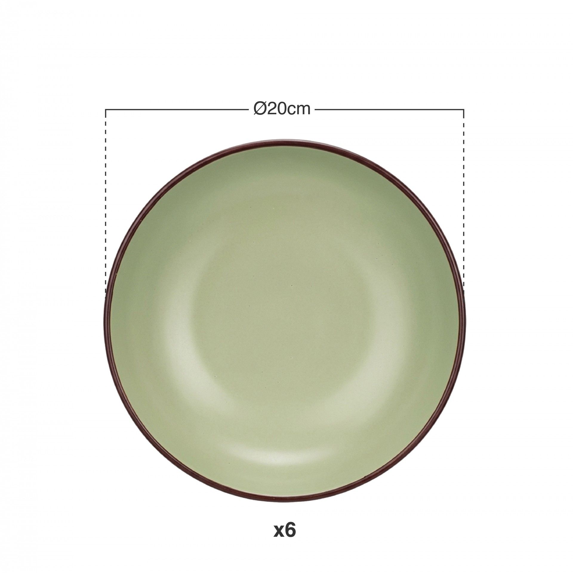 Prato Cerâmica Sopa Redondo Verde 20cm Pack 6