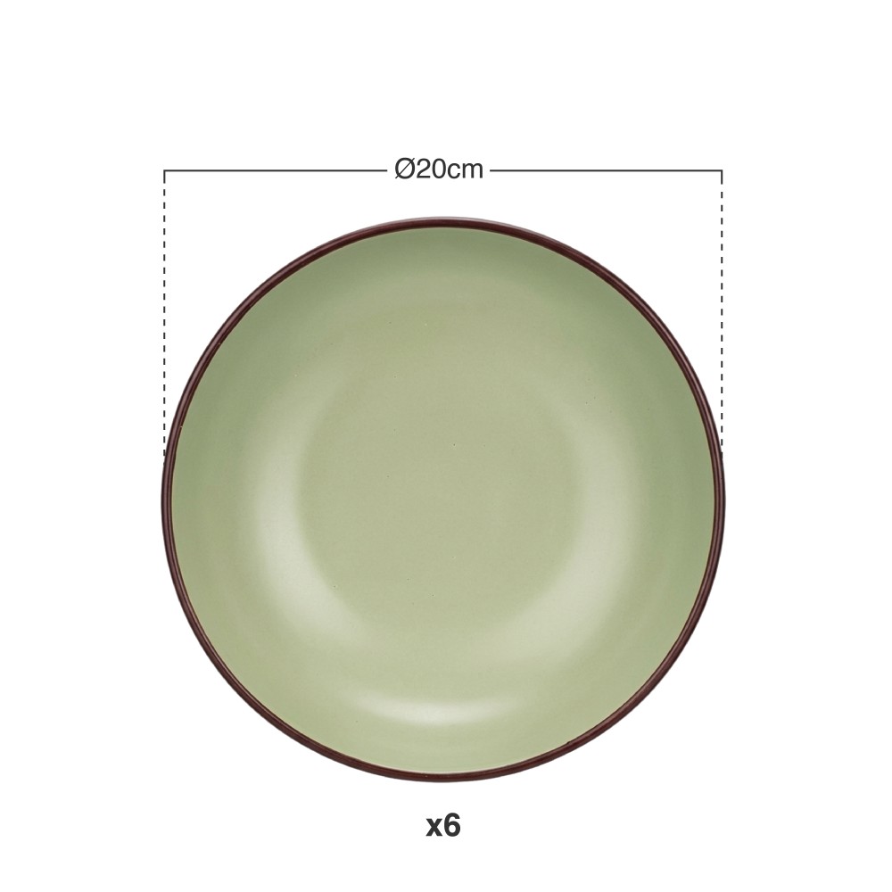Prato Cerâmica Sopa Redondo Verde 20cm Pack 6