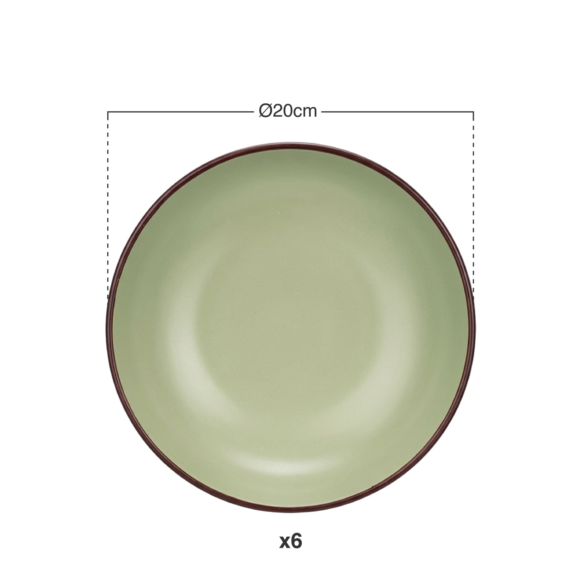 Prato Cerâmica Sopa Redondo Verde 20cm Pack 6