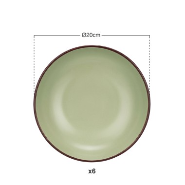 Prato Cerâmica Sopa Redondo Verde 20cm Pack 6