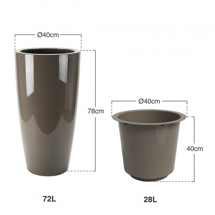 Vaso Santorini Com Interior Ø40X78cm 72L Tortora Vaso Santorini Com Interior Ø40X78cm 72L Tortora