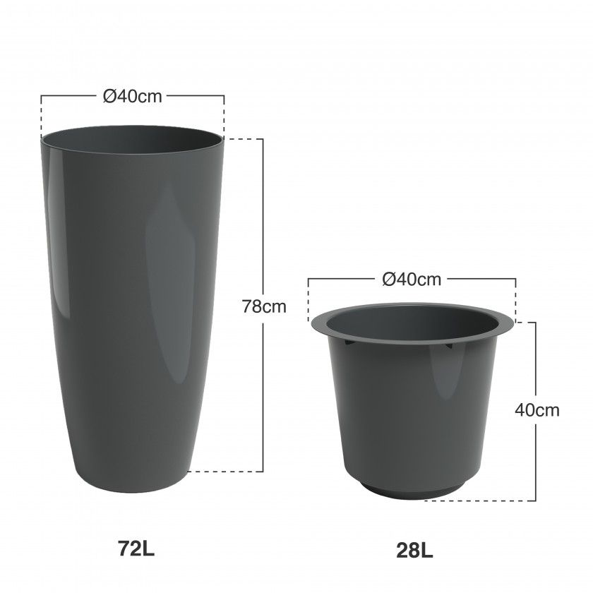 Vaso Santorini Com Interior Ø40X78cm 72L Cinza Vaso Santorini Com Interior Ø40X78cm 72L Cinza