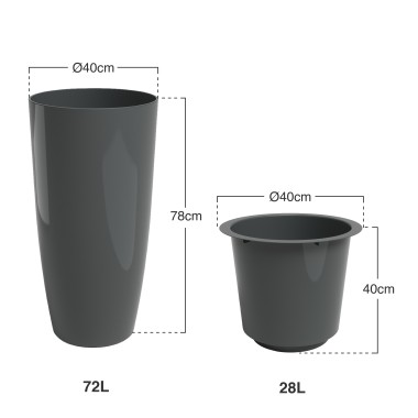Vaso Santorini Com Interior �40X78cm 72L Cinza