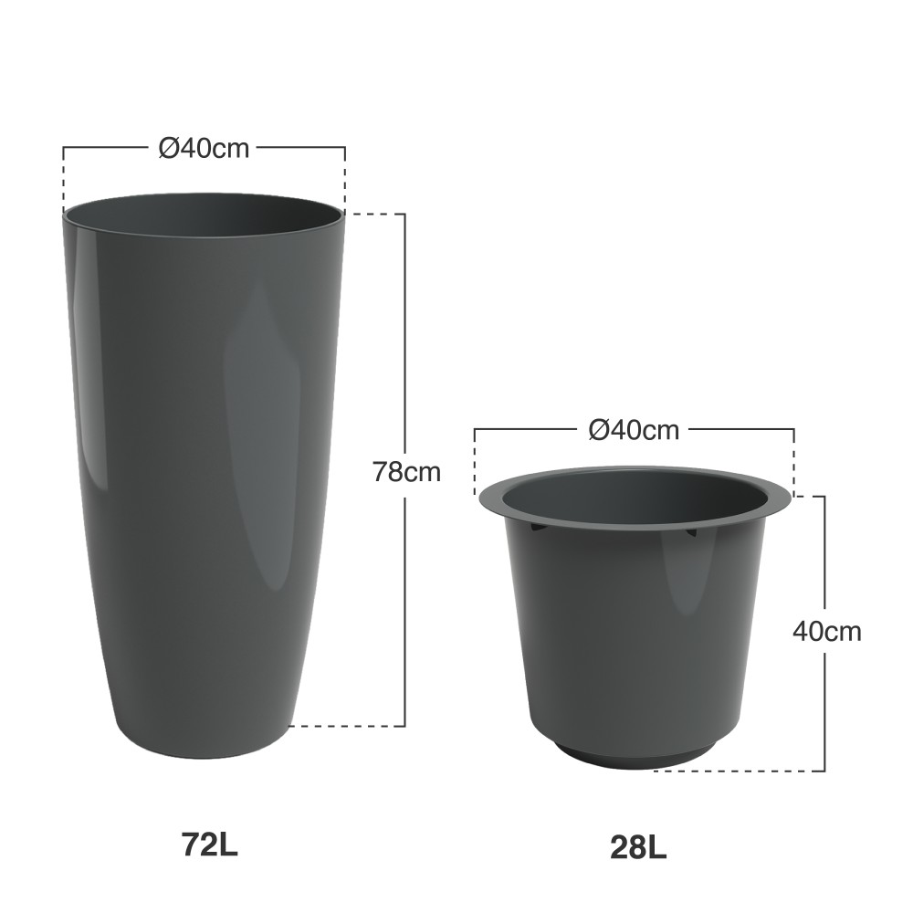 Vaso Santorini Com Interior �40X78cm 72L Cinza