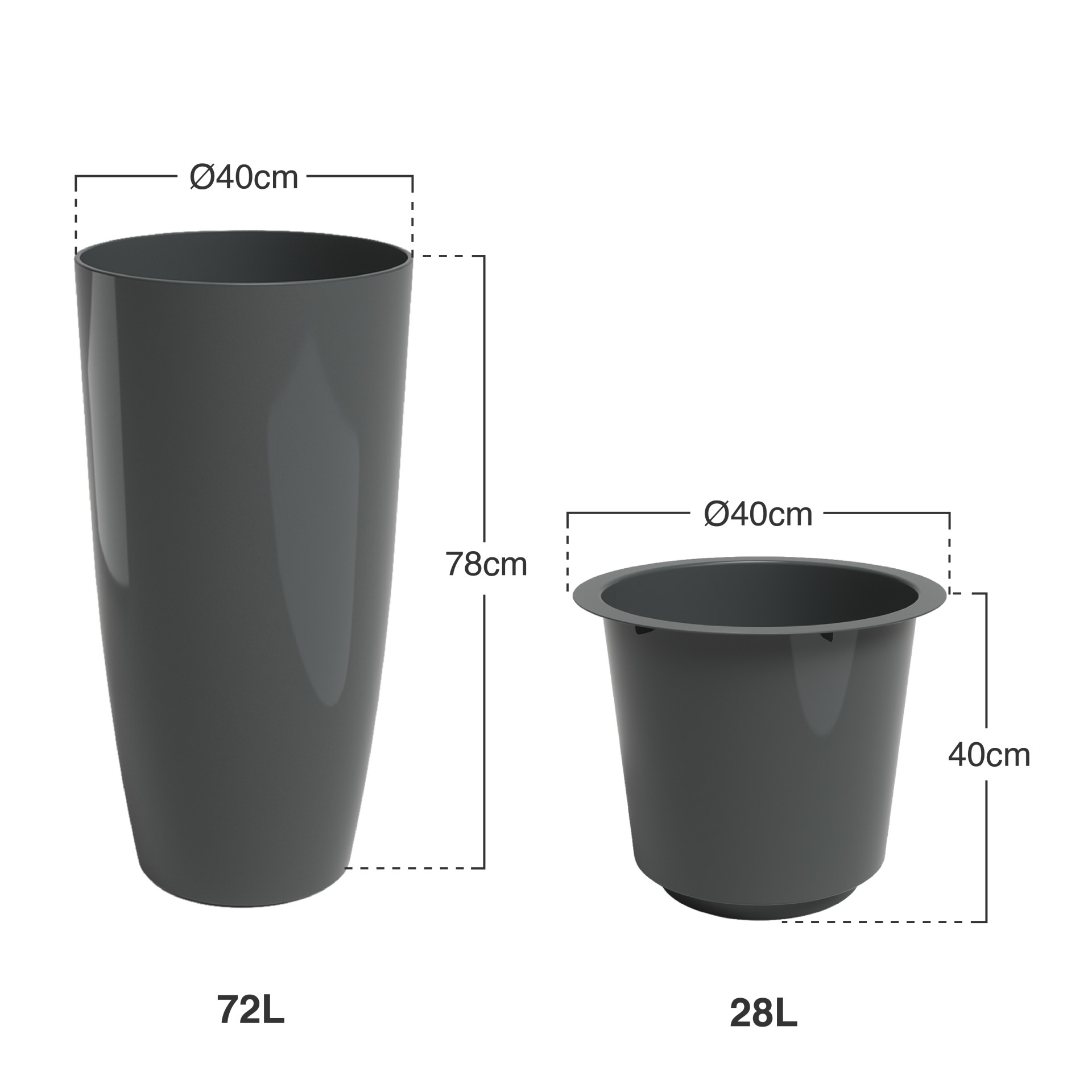 Vaso Santorini Com Interior Ø40X78cm 72L Cinza