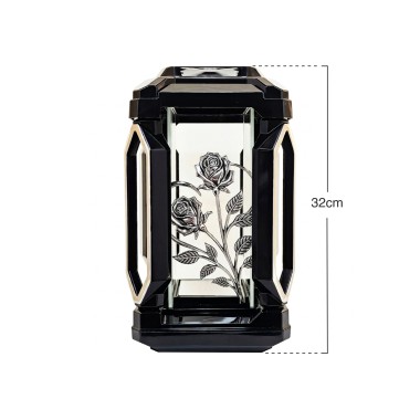 Candeeiro Quadrado Flor Prateado 32cm