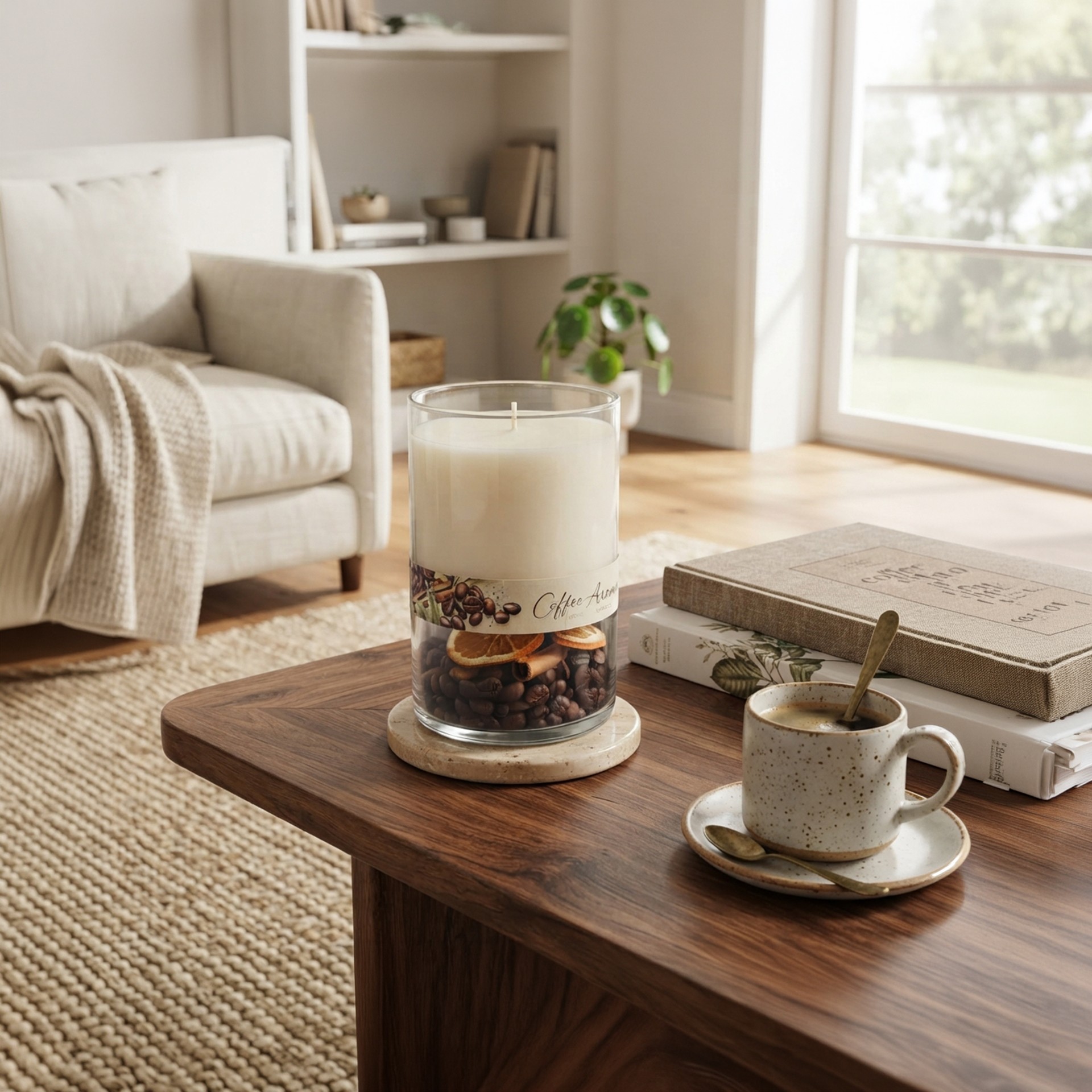 Vela Copo Vidro Coffee Creme