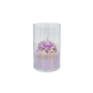 Vela Copo Vidro Peonia 10X15cm