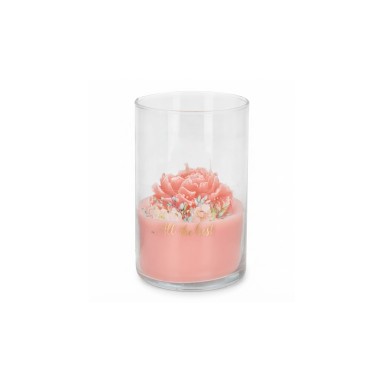 Vela Copo Vidro Peonia 10X15cm