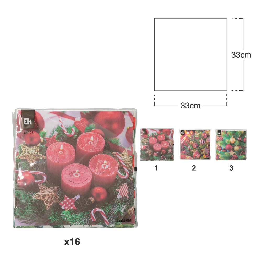 Guardanapo Natal Velas Sortido 33X33cm Pack 16