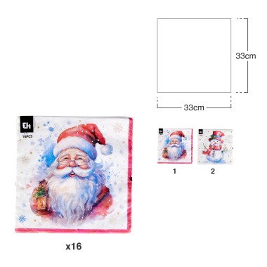 Guardanapo Pai Natal Sortido 33X33cm Pack 16