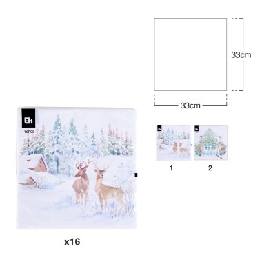Guardanapo Natal Paisagem Neve Sortido 33X33cm Pack 16