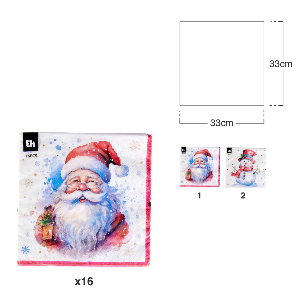 Guardanapo Pai Natal Sortido 33X33cm Pack 16