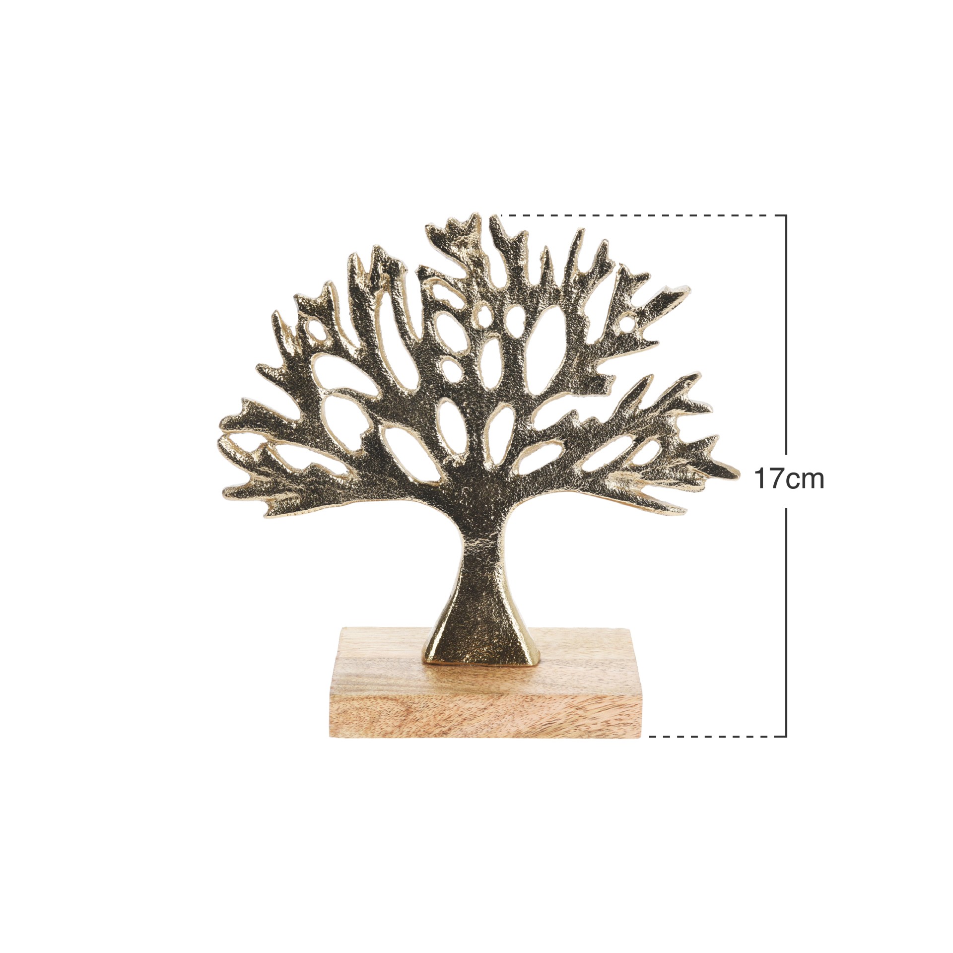 Árvore Alumínio Base Madeira Dourado 17cm