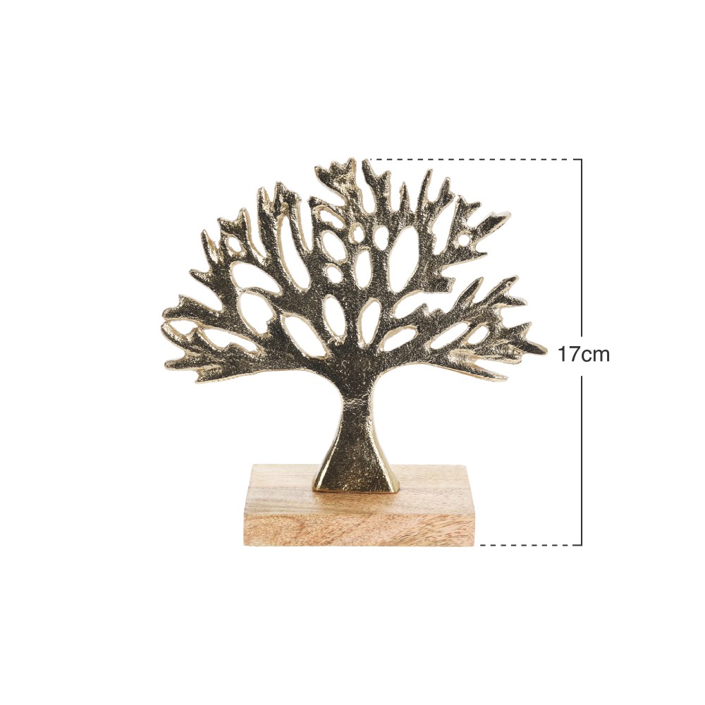 Árvore Alumínio Base Madeira Dourado 17cm