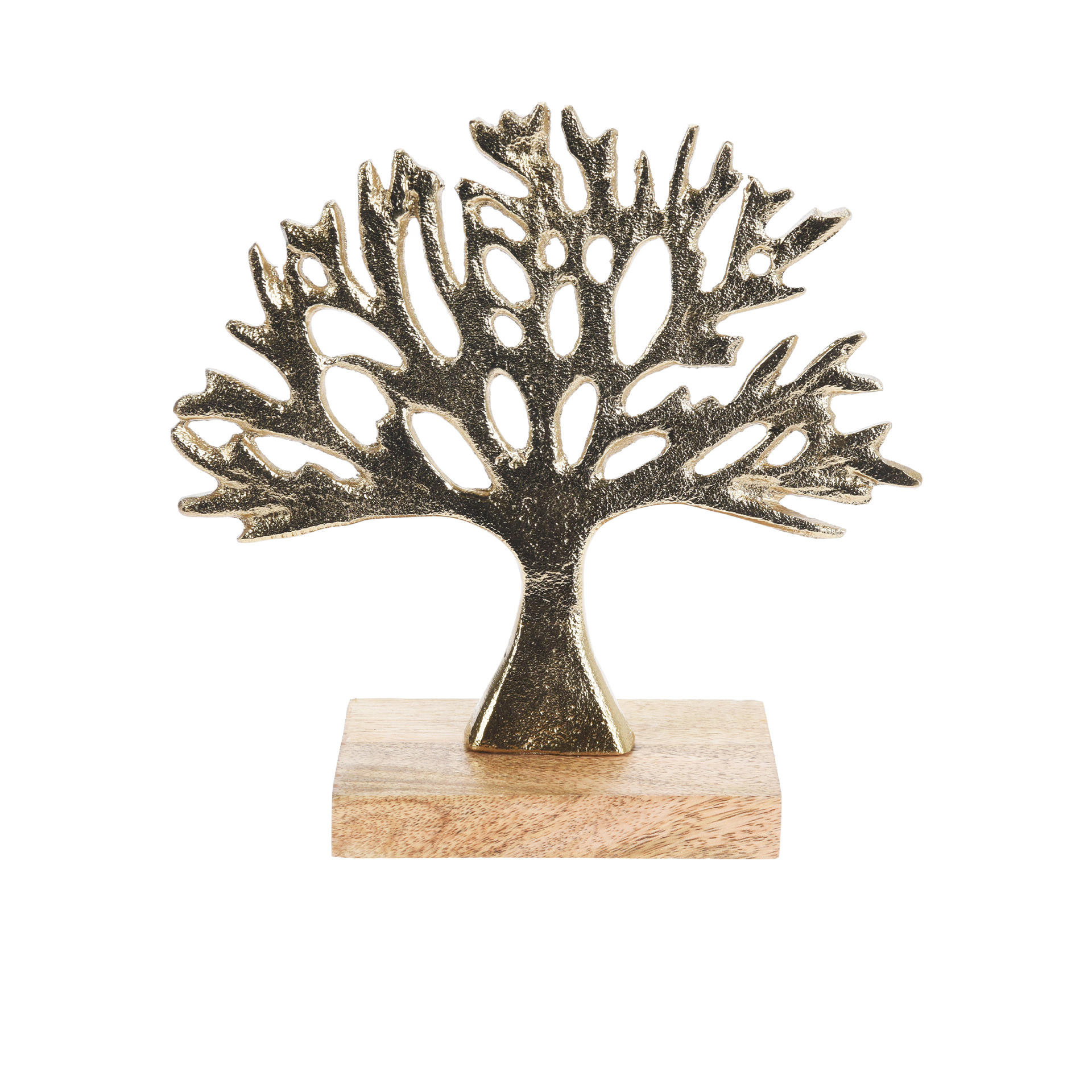 Árvore Alumínio Base Madeira Dourado 24cm