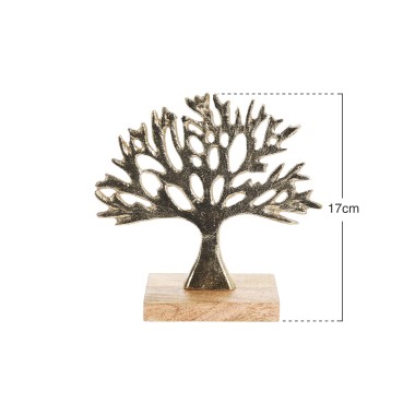 Árvore Alumínio Base Madeira Dourado 17cm