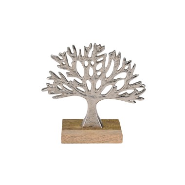 Árvore Alumínio Base Madeira Prata 17cm