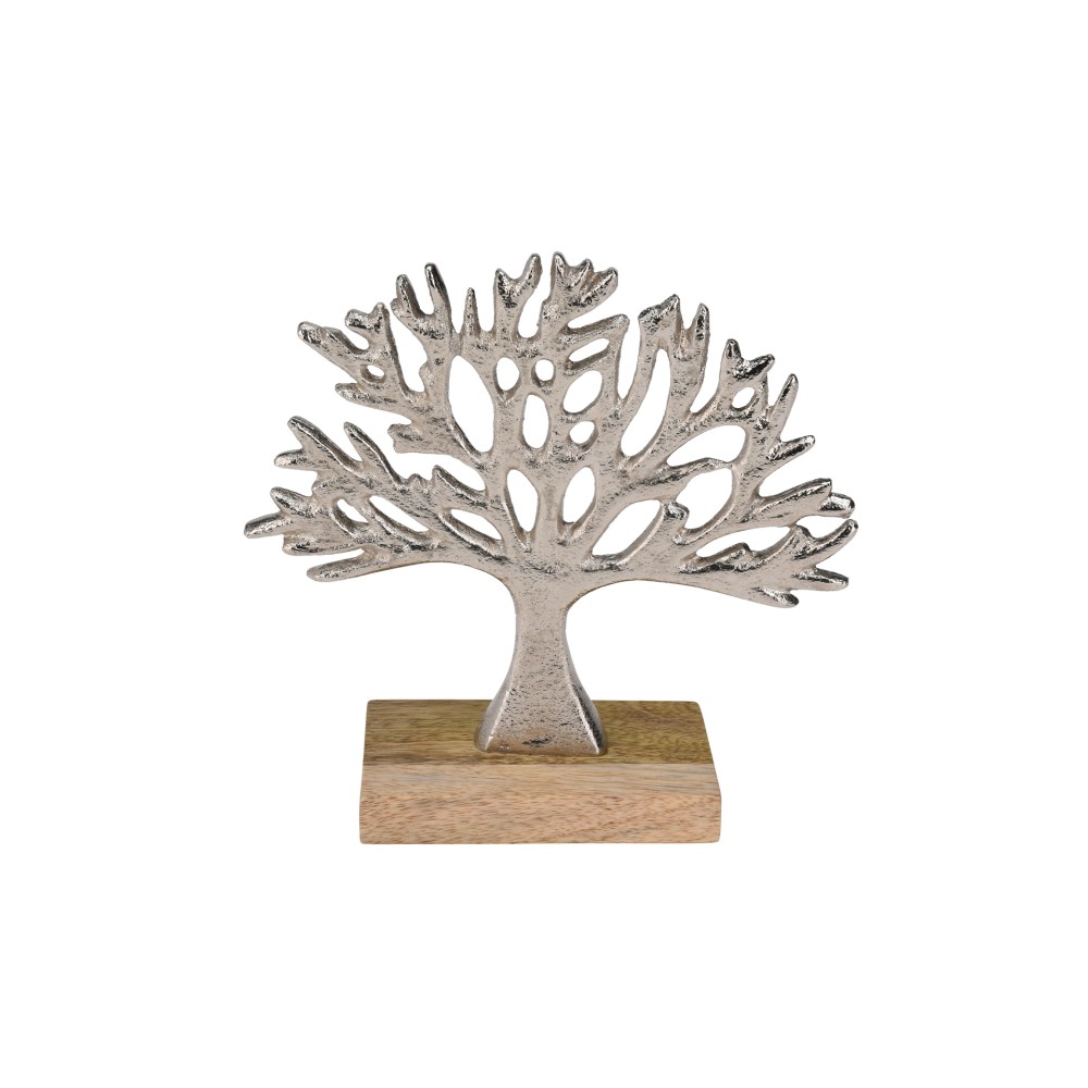 Árvore Alumínio Base Madeira Prata 17cm