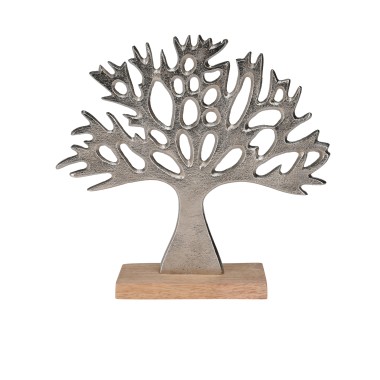 Árvore Alumínio Base Madeira Prata 24cm