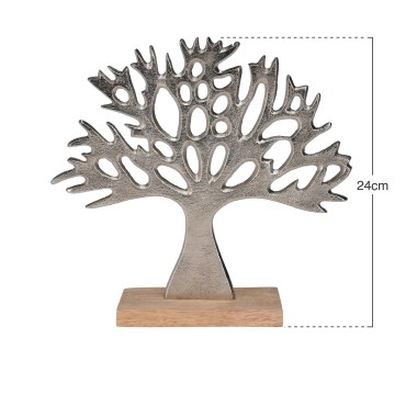 Árvore Alumínio Base Madeira Prata 24cm