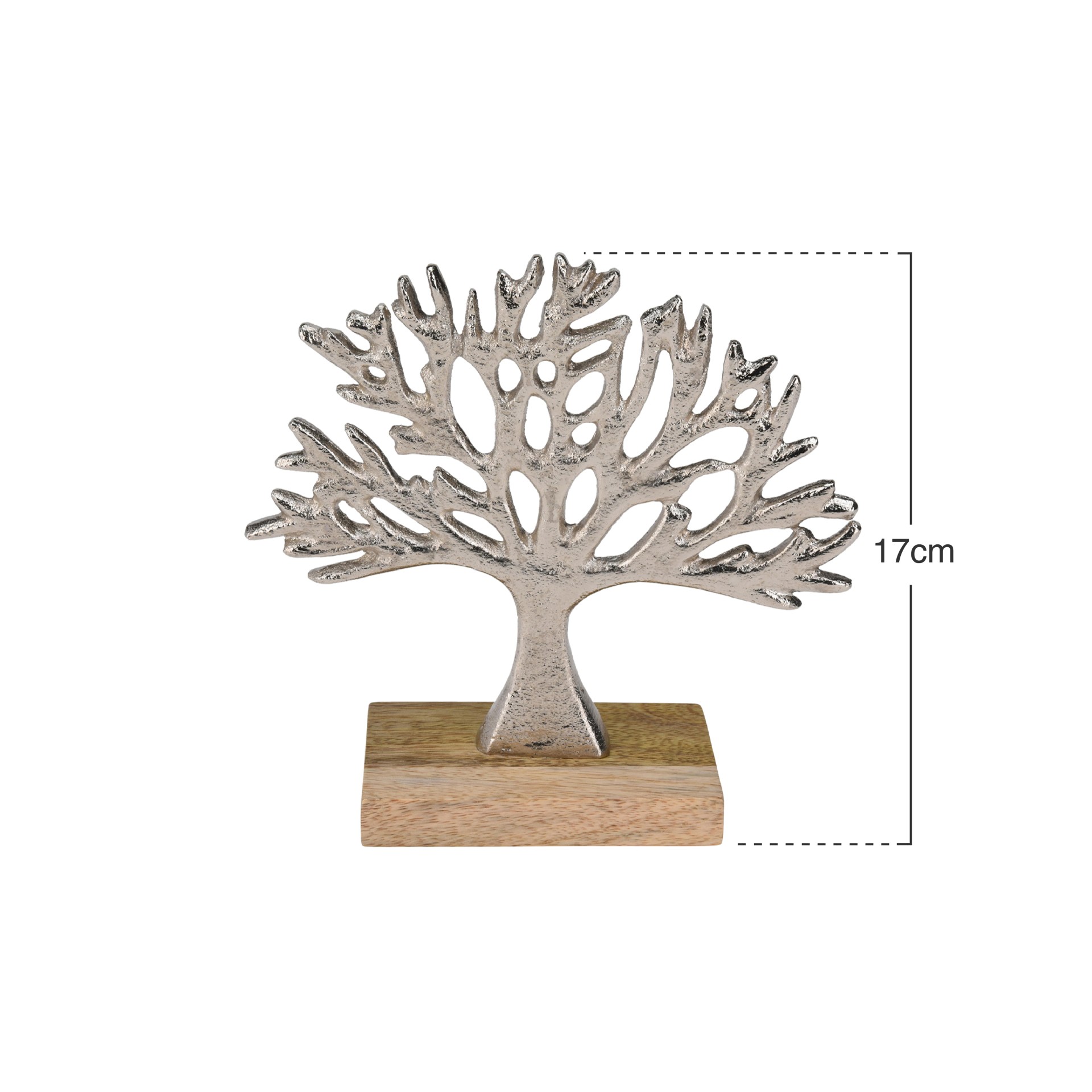 Árvore Alumínio Base Madeira Prata 17cm