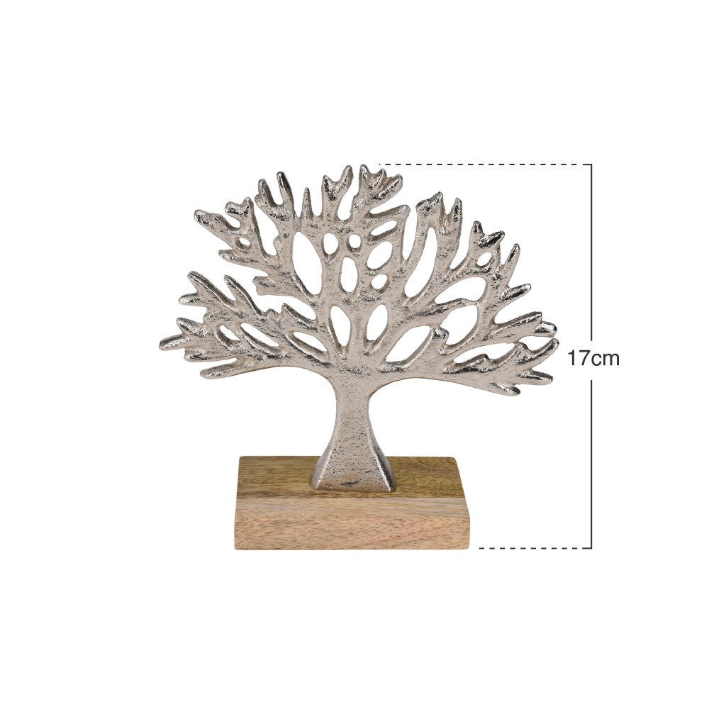 Árvore Alumínio Base Madeira Prata 17cm