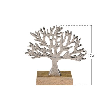 Árvore Alumínio Base Madeira Prata 17cm