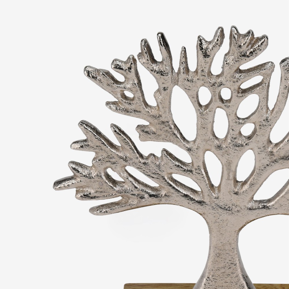Árvore Alumínio Base Madeira Prata 17cm