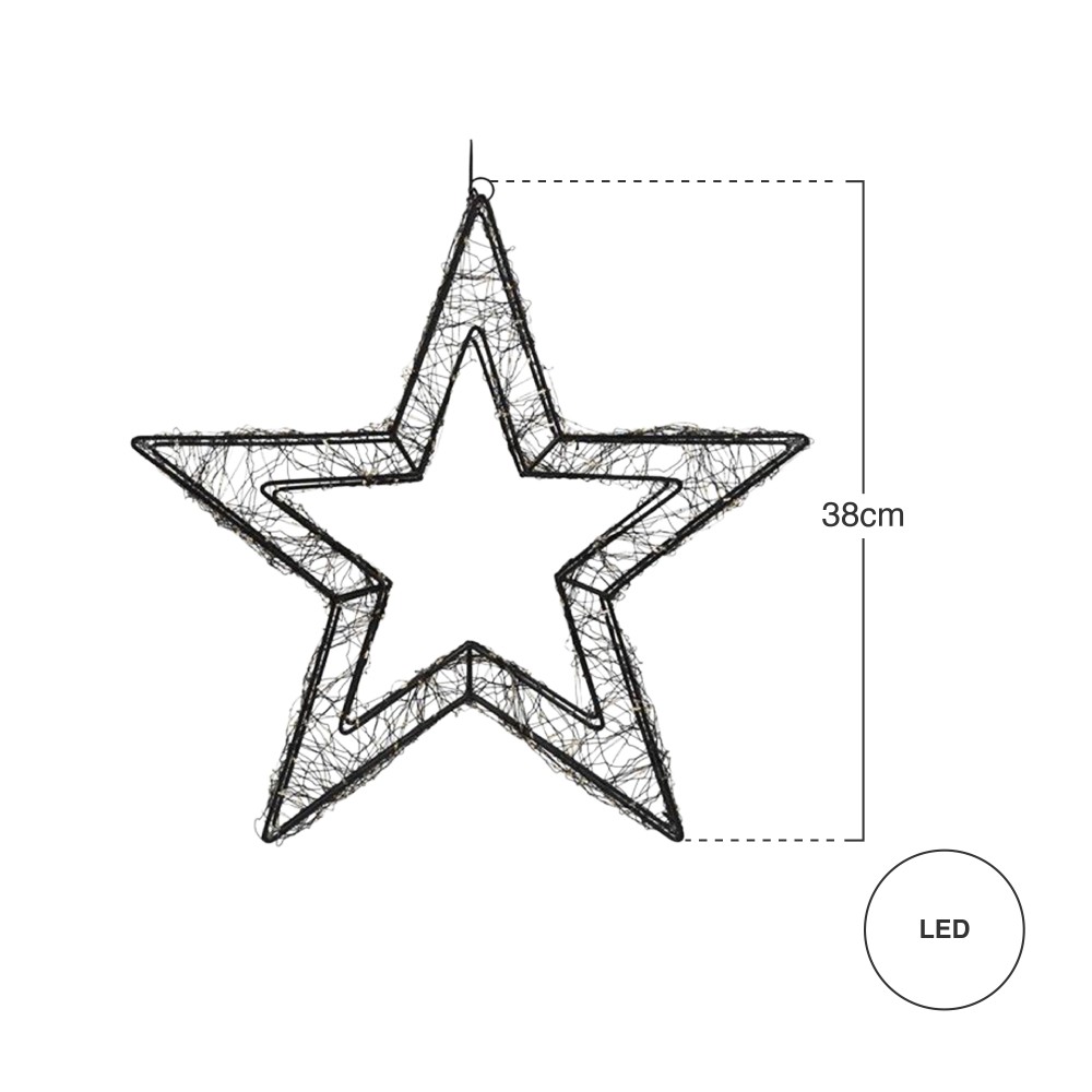 Estrela Natal Metal Preto com Led 38cm