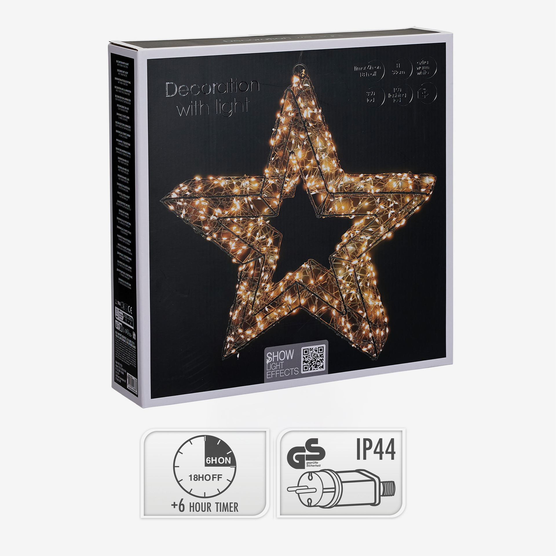 Estrela Natal Metal Preto com Led 38cm