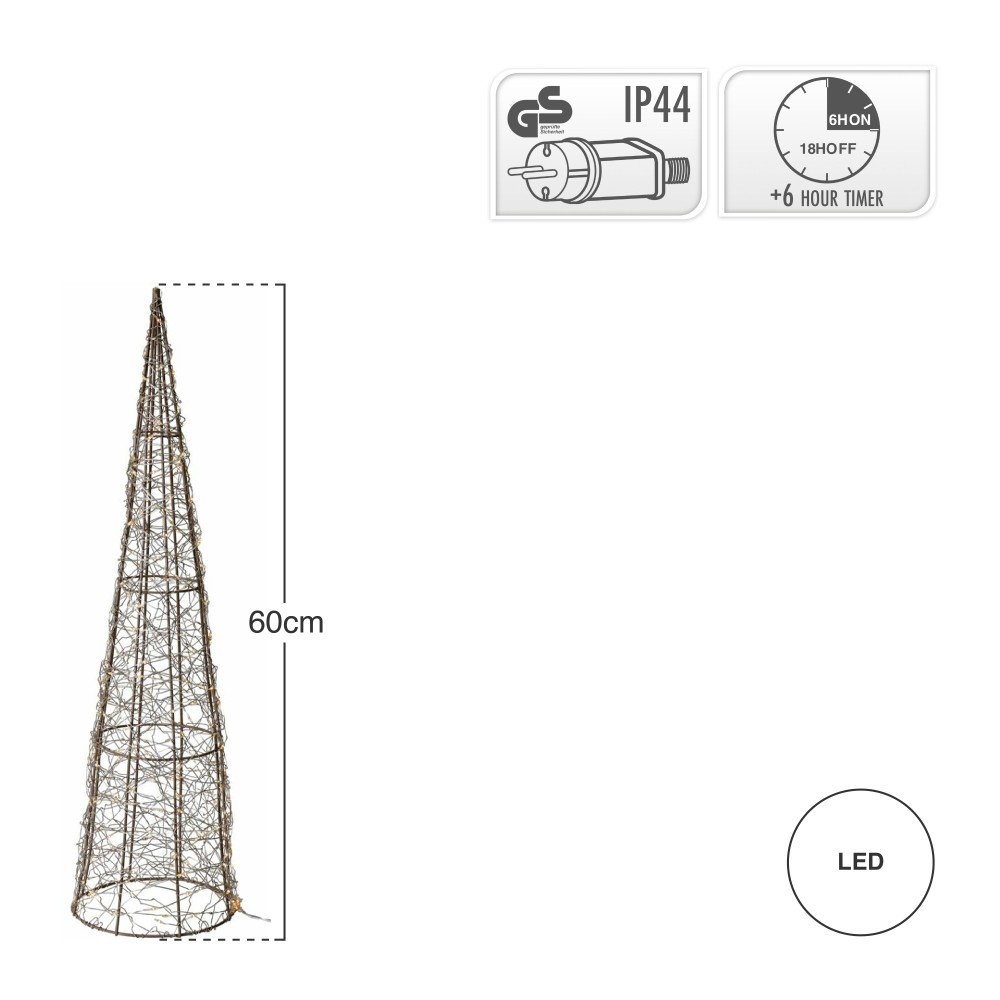 Cone Árvore Natal com Led Dourado 60cm