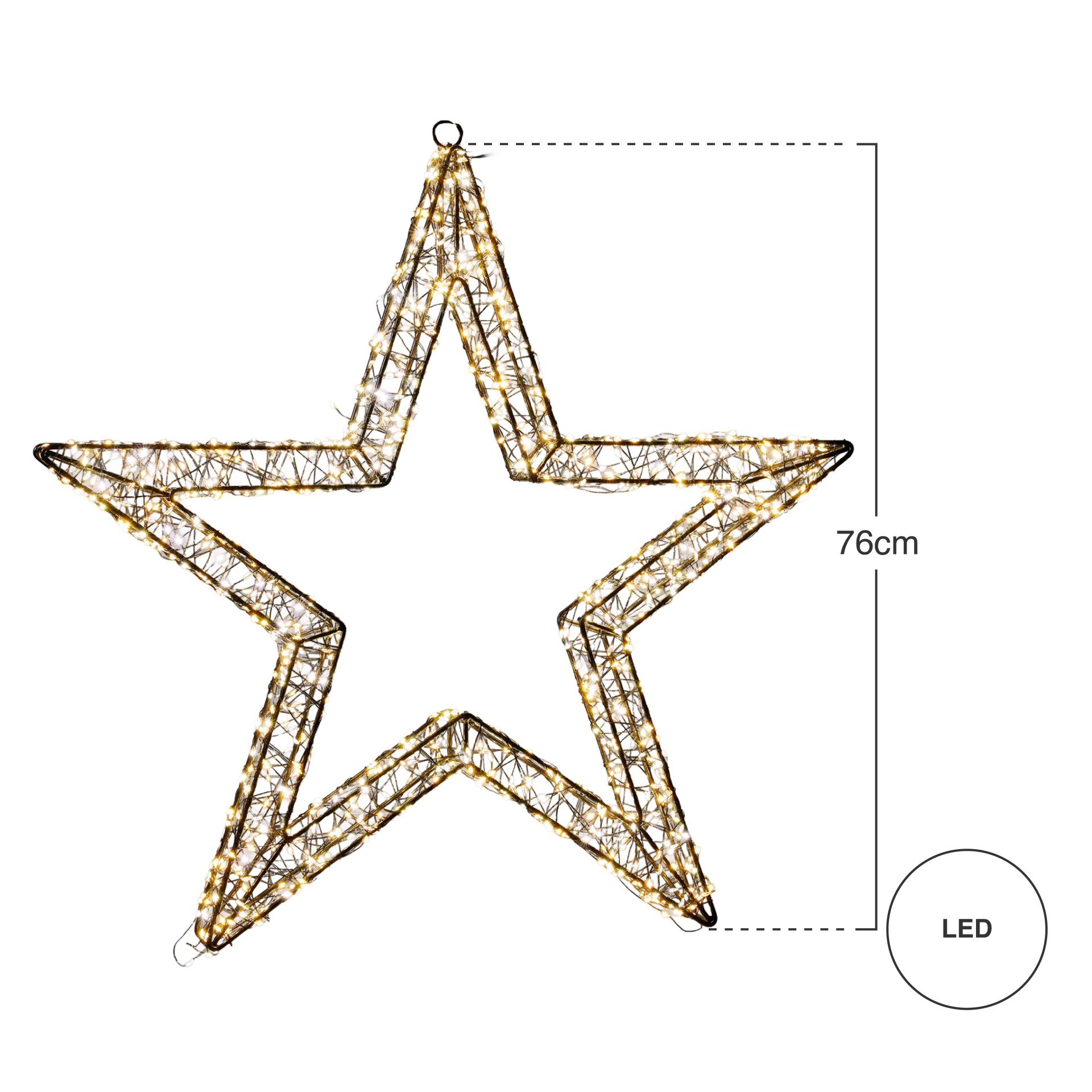 Estrela Natal Metal Preto com Led 76cm