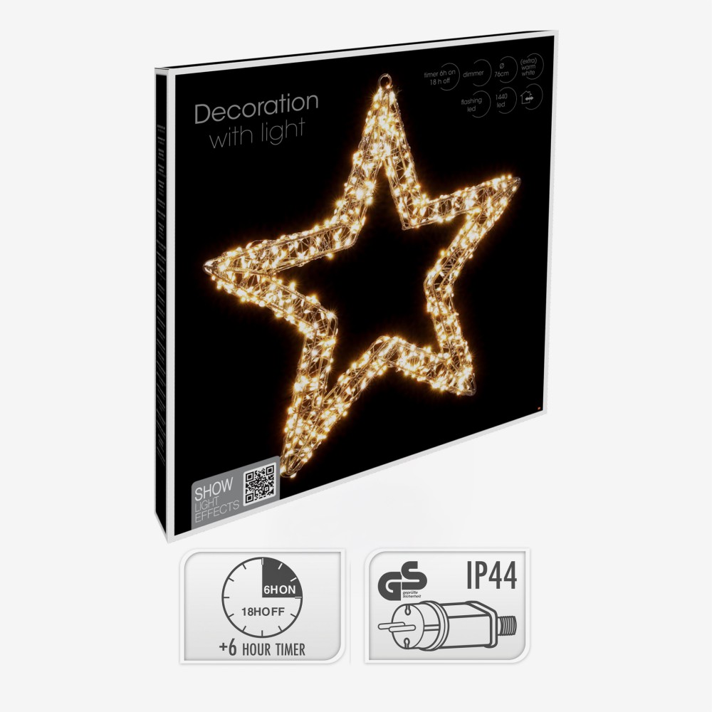 Estrela Natal Metal Preto com Led 76cm