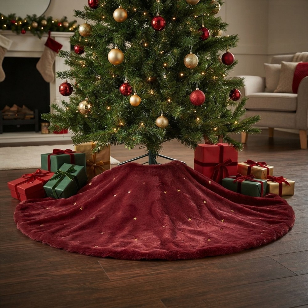 Cobertura P� �rvore Natal Vermelho Estrelas �90cm