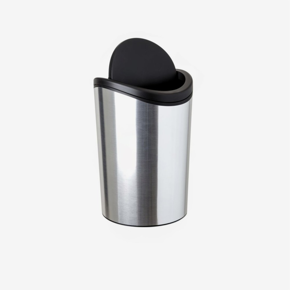 Balde WC com Tampa Basculante Standard Prateado 6L 19X28cm